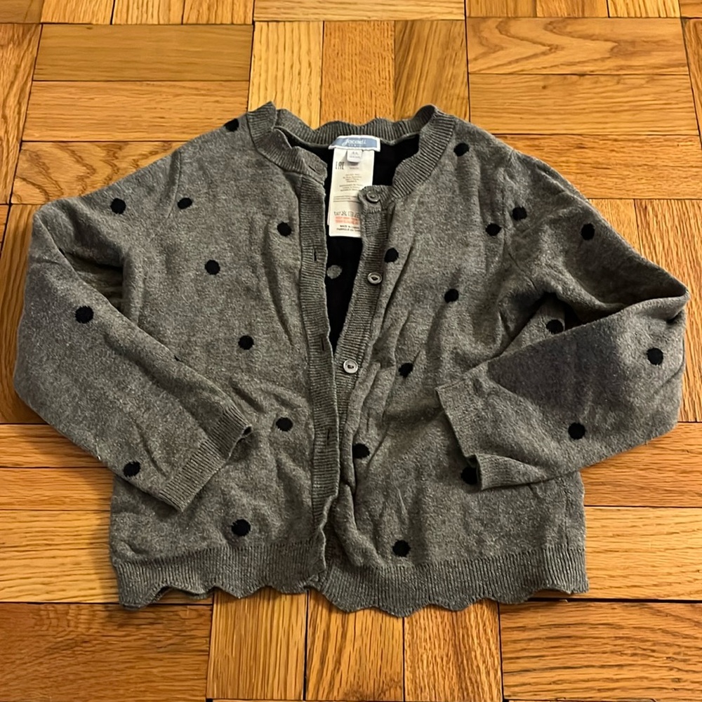 Jacadi 100% Cotton Gray Cardigan with Navy Polka Dots Size 4A